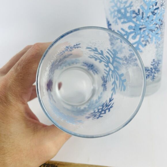2 VTG Libbey Snowflake Drinking Glasses Tumblers Highball Water 6.25" Clean Blue - Picture 5 of 6